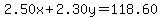 2.50x%2B2.30y=118.60