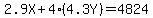 2.9X%2B4%284.3Y%29=4824