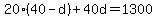 20%2840-d%29%2B40d=1300
