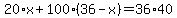 20%2Ax%2B100%2836-x%29=36%2A40