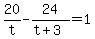 20%2Ft+-+24%2F%28t%2B3%29+=+1