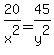 20%2Fx%5E2=45%2Fy%5E2
