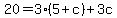 20+=+3%285%2Bc%29%2B3c