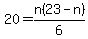 20+=+n%2823-n%29%2F6