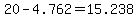 20-4.762=15.238