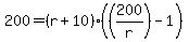 200=%28r%2B10%29%28%28200%2Fr%29-1%29