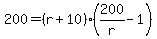200=%28r%2B10%29%28200%2Fr-1%29