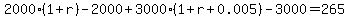 2000%2A%281%2Br%29-2000%2B3000%2A%281%2Br%2B0.005%29-3000=265