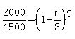 2000%2F1500+=+%281%2Br%2F2%29%5E9