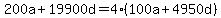 200a%2B19900d=4%28100a%2B4950d%29