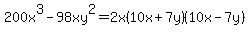 200x%5E3-98xy%5E2=2x%2810x%2B7y%29%2810x-7y%29