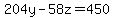 204y+-+58z+=+450