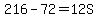 216+-+72+=+12S