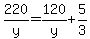 220%2Fy+=+120%2Fy%2B5%2F3