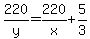 220%2Fy+=+220%2Fx%2B5%2F3
