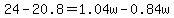 24-20.8=1.04w-0.84w