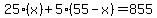 25%28x%29%2B5%2855-x%29+=+855