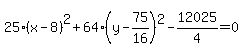 25%28x++-+8%29%5E2+%2B+64%28y-+75%2F16%29%5E2-12025%2F4=0