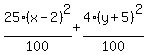 25%28x-2%29%5E2%2F100+%2B+4%28y%2B5%29%5E2%2F100
