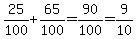 25%2F100%2B65%2F100=90%2F100=9%2F10