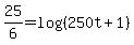 25%2F6+=+log%28%28250t%2B1%29%29