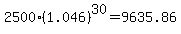 2500%281.046%29%5E30=9635.86