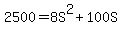 2500=8S%5E2%2B100S
