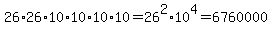 26%2A26%2A10%2A10%2A10%2A10=26%5E2%2A10%5E4=6760000