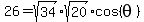26=sqrt%2834%29sqrt%2820%29cos%28theta%29