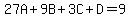 27A+%2B+9B+%2B+3C+%2B+D=9