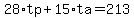 28%2Atp+%2B+15%2A+ta+=+213