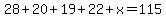 28%2B20%2B19%2B22%2Bx=115