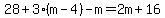 28%2B3%28m-4%29-m=2m%2B16