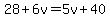 28%2B6v=5v%2B40