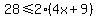 28%3C=++2%284x%2B9%29