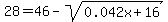 28=46-sqrt%280.042x%2B16%29