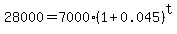 28000+=+7000%281%2B0.045%29%5Et