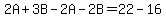 2A%2B3B-2A-2B=22-16