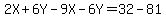 2X%2B6Y-9X-6Y=32-81