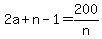 2a%2Bn-1+=+200%2Fn