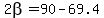 2beta=90-69.4
