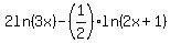 2ln%283x%29+-+%281%2F2%29ln%282x%2B1%29