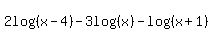 2log%28%28x-4%29%29+-3log%28%28x%29%29-log%28%28x%2B1%29%29