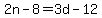 2n-8=3d-12