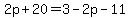 2p%2B20=3-2p-11