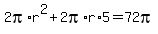 2pi%2Ar%5E2+%2B2pi%2Ar%2A5=72pi