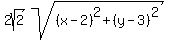2sqrt%282%29sqrt%28%28x-2%29%5E2%2B%28y-3%29%5E2%29
