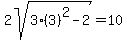 2sqrt%283%283%29%5E2-2%29+=+10