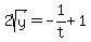 2sqrt%28y%29=-1%2Ft%2B1