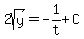 2sqrt%28y%29=-1%2Ft%2BC